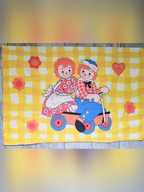 Vintage Raggedy Ann & Andy Pillowcase  1970s 2-Sided Wamsutta Bobbs Merrill Co